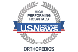 US News and World Report badge for High Performing Hospitals - Orthopedics 