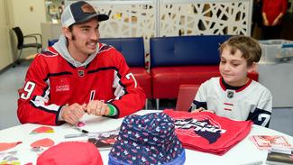 Washington Capitols players visit pediatric patients at MedStar Georgetown University Hospital on Valentine's Day.