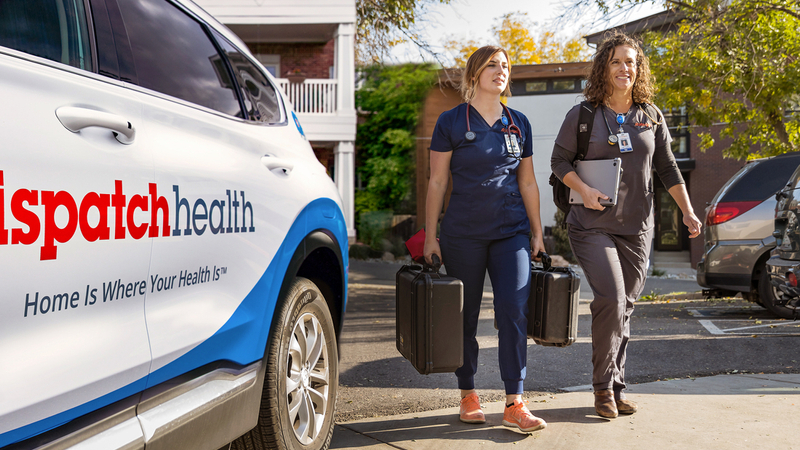 Providers from Dispatch Health arrive at a client's home.