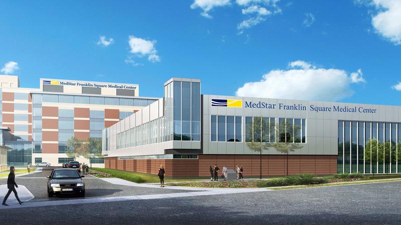 Architectural Rendering for the MedStar Franklin Square Medical Center surgical pavillion.