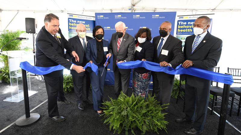Executive leaders from MedStar health cut the ribbon at the opening of the newly rennovated Behavioral Health unit at MedStar Southern Maryland Hospital Center on May 10, 2022.