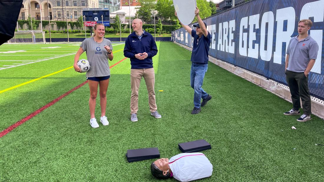 Julia Leas, an Athletic and Academic All-American with Georgetown Women’s Soccer partners with Critical Care Physician David Gordon, MD.