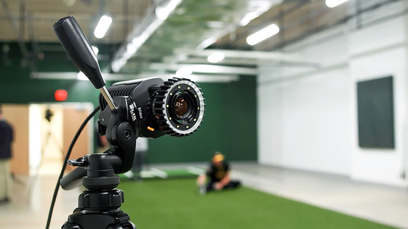 Close up photo of a camera in the MedStar Health sports medicine pitching lab facility in Bel Air, Maryland.