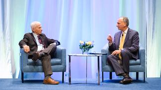 Dr. Anthony Fauci participates in an on-stage discussion with Dr. Neil Weissman of MedStar Health during the 2024 Research Symposium.
