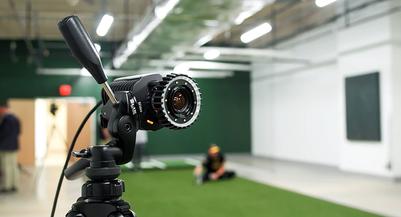 Close up photo of a camera in the MedStar Health sports medicine pitching lab facility in Bel Air, Maryland.