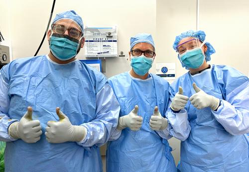 Residents in MedStar Health's Podiatric Surgery Residency Program give a thumbs up as they prepare for surgery.