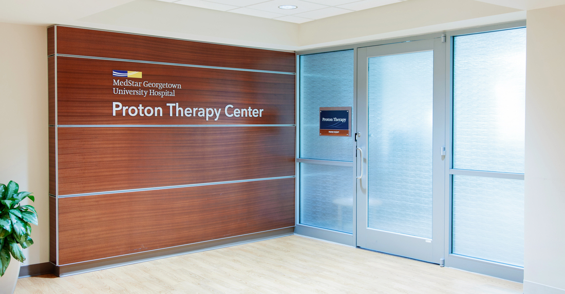 Entrance to the Proton Therapy Center at MedStar Georgetown University Hospital, in the Lombardi Building.