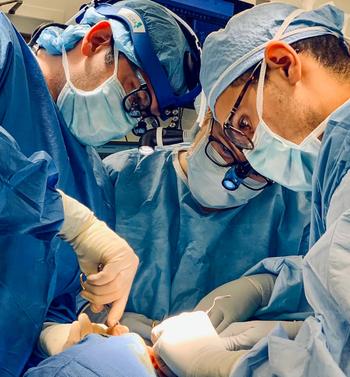 Group photo of students in MedStar Health's Otolaryngology Head and Neck Surgery Residency program perform a surgical procedure.