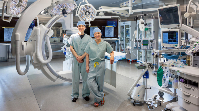 Dr William Yoon and Dr. Karen Kim in an operating room at MedStar Health.