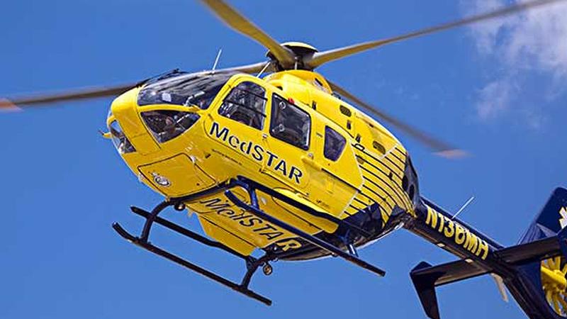 The MedStar Helicopter lands at a hospital.