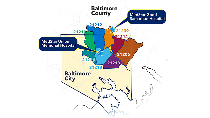 Geriatric House Call service area map for Baltimore.