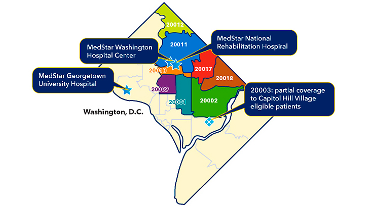 Geriatric House Call service area map for Washington DC