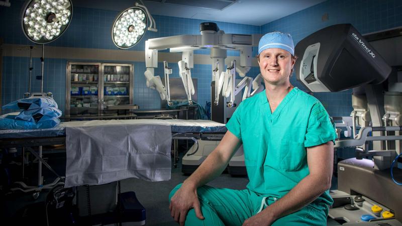 Dr Matthew Pierce poses for a portrait in an operating room at MedStar Health.