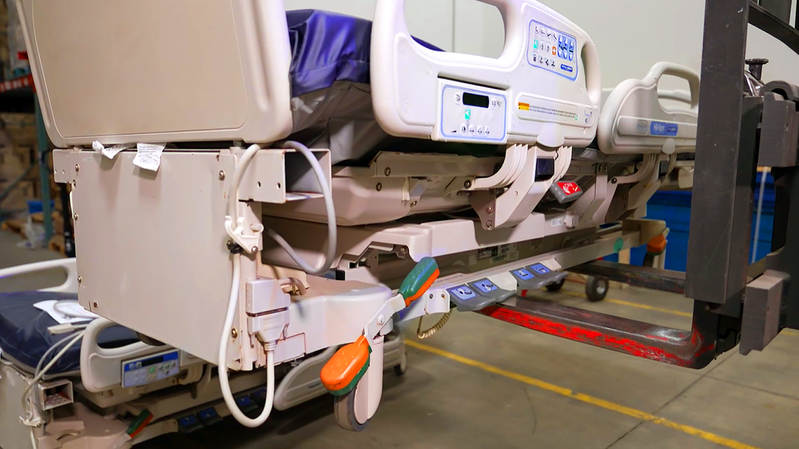 Close up photo of the electronic module on a hospital bed. MedStar Health partnered humanitarian organizations to donate hospital beds, surgical instruments, personal protective equipment, and other medical supplies.