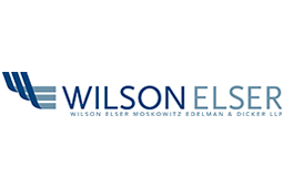 Blue and white logo for Wilson Elser Moskowitz Edelman and Dicker, LLC.